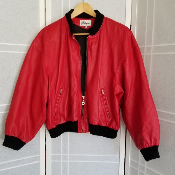 Vintage genuine leather  bomber jacket red - Picture 1 of 8